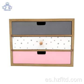 Organizador de almacenamiento de madera de 3 cajones decorativos de escritorio pequeño